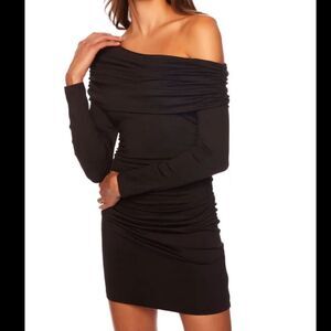 NWT Susana Monaco x Revolve Black Off-Shoulder Ruched Dress Small
